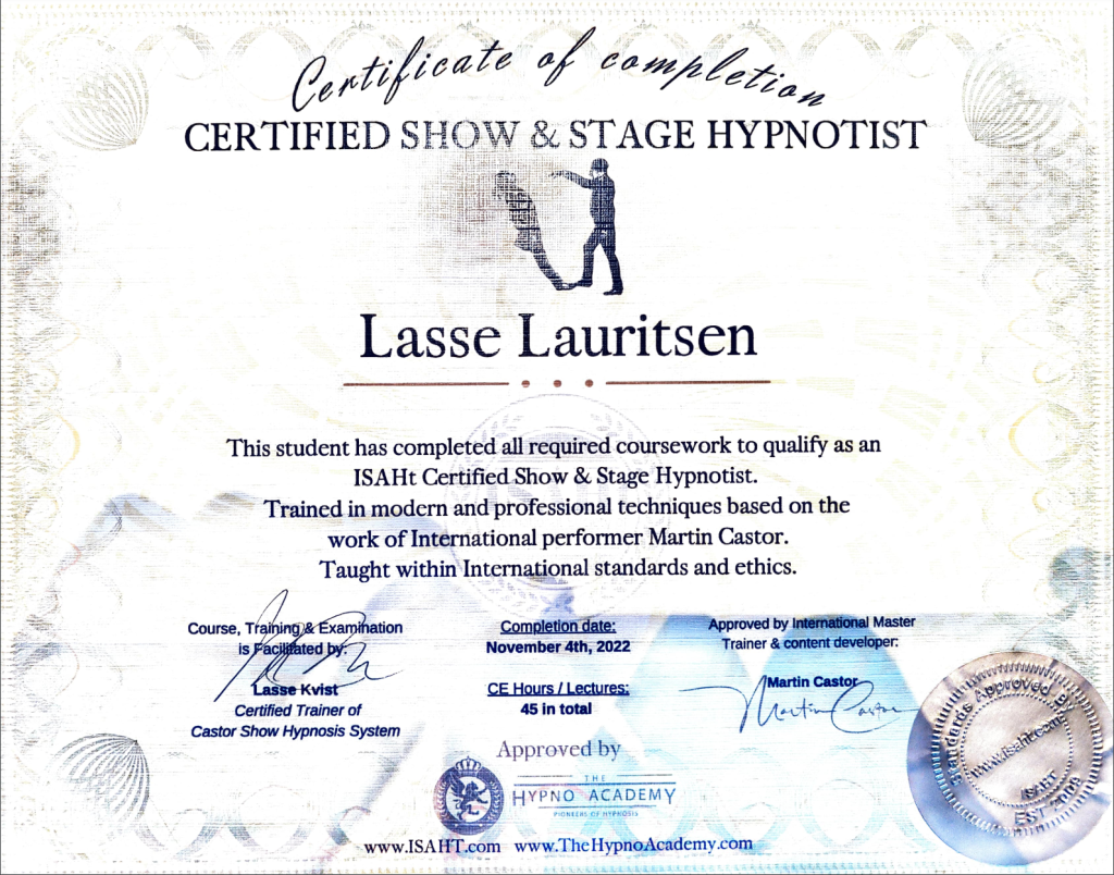 Certifikat - Lasse Lauritsen